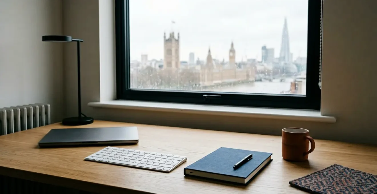 Professional workspace showing SEO strategy elements with British context