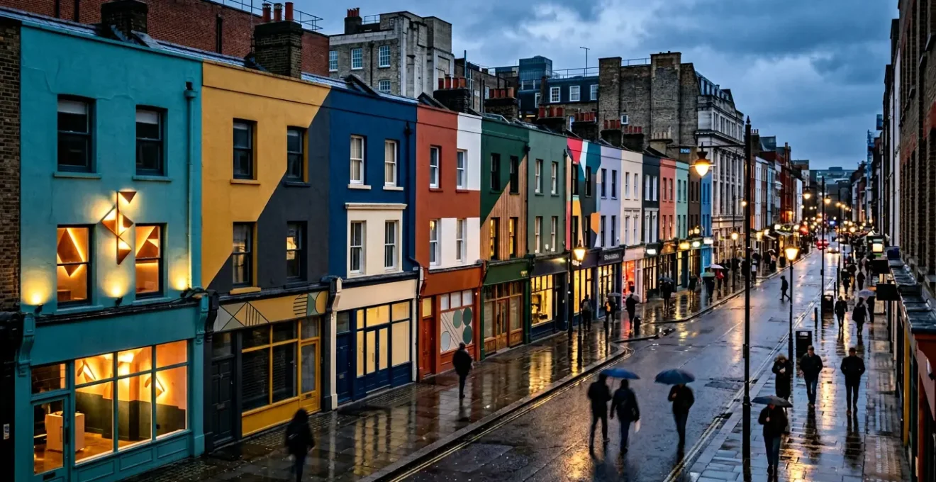 Professional editorial photograph showing brand signature elements in a dynamic UK commercial environment